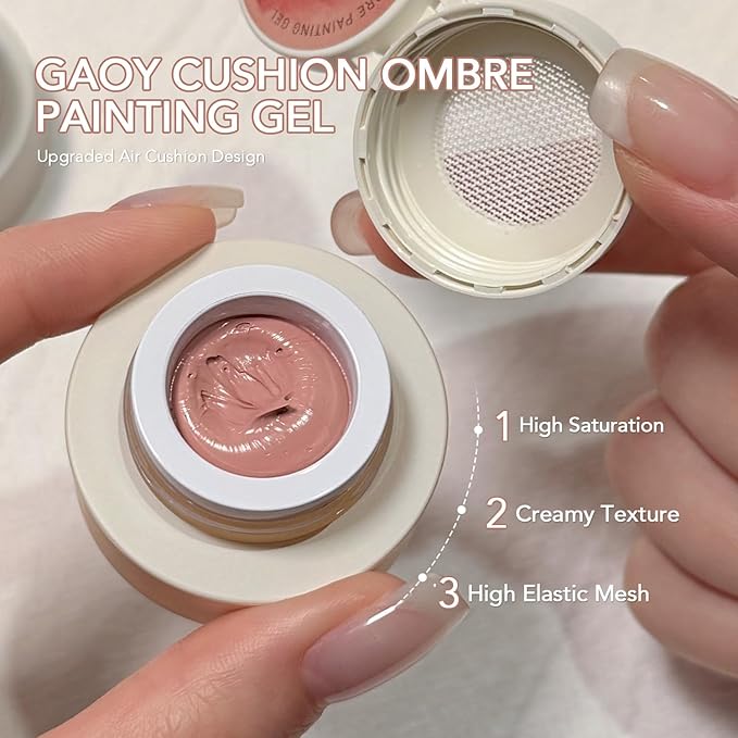 GAOY Cushion Ombre Painting Gel Kit, 6 Colors Gradient Patting Gel Polish with Sponges and Grabber Tool, for Ombre Nails Aura Blush Blend Nail Art Home & Salon Use, Pigmented No Wipe, Blush Girl