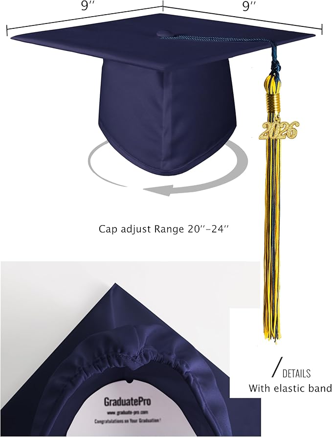 GraduatePro Matte Graduation Cap with 2026 Tassel for Adults High School and Bachelor Master 12 Colors