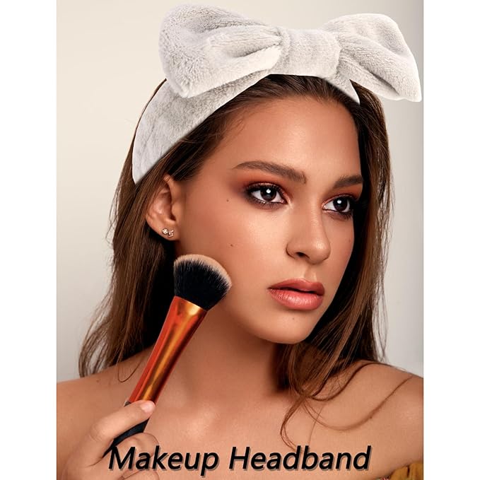 VELSCRUN Spa Headband, Makeup Face Wash Skincare Headbands, Bow Hair Band Party Favors for Washing Face, Stocking Stuffers For Women Teen Girls Christmas Gifts Hair Accessories Beige Coffee Color