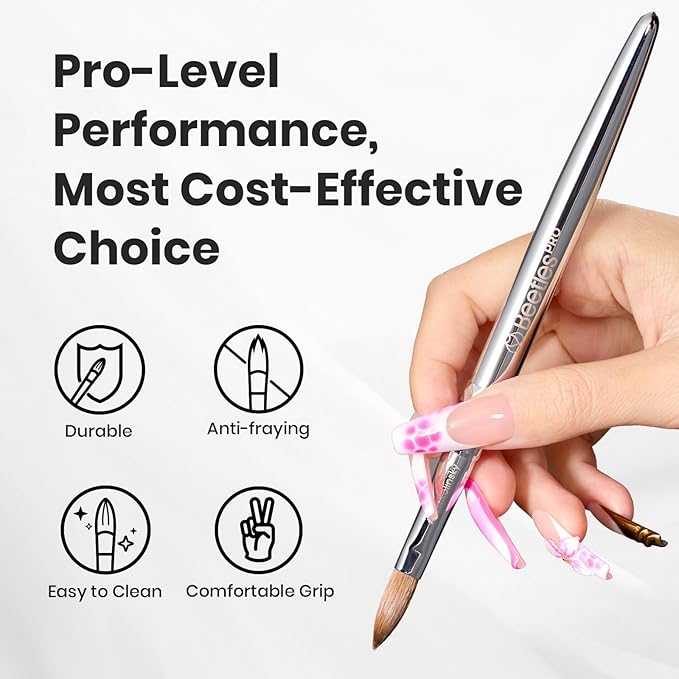 Beetles Pro 1-Pcs Acrylic Nail Brush Ã¢ÂÂ Professional Pure Kolinsky Bristles Acrylic Brushes for Nails Metallic Nail Art Brushes for Nails Extension Gel, 3D Carving Ã¢ÂÂ Salon Quality Manicure Tool (10#)