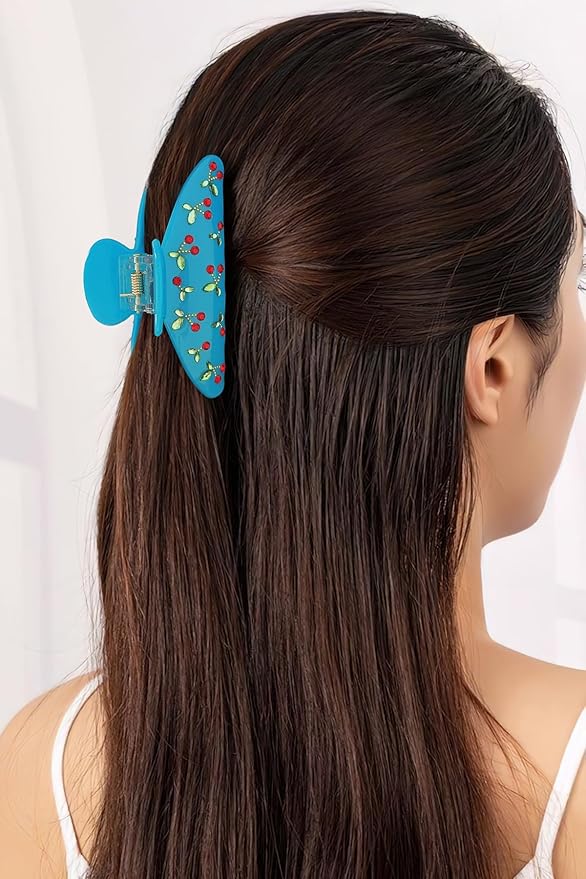 LILIE&WHITE Blue Acrylic Hair Clips For Women Cherry Hair Clip Claw With The Rhinestone Pattern In Red Cherry Strong Hair Fix Hair Clips Jewelry Fashion Gift For Women Hair Accessory