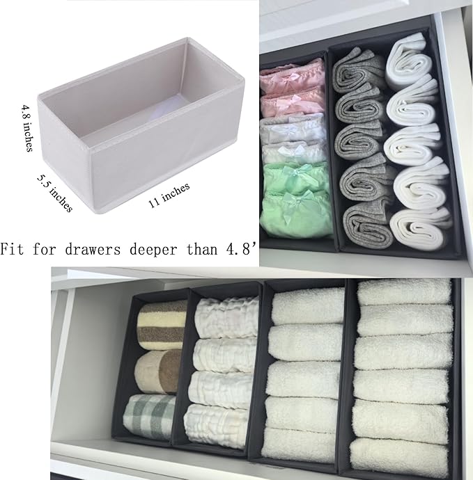 Sock Drawer Organizer 3 Pack - Collapsible Fabric Storage Bins for Underwear Divider, Small Closet Organizers with 3 Compartments, Raw White