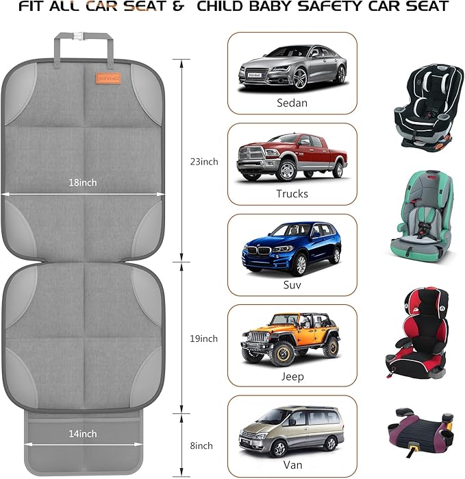 Smart ELF2 Pack Car Seat Protector-600D Fabric Waterproof Carseat Protector with Thicily Padded to Protect Your Car Seats from Child Seats and Pets (Light Grey)
