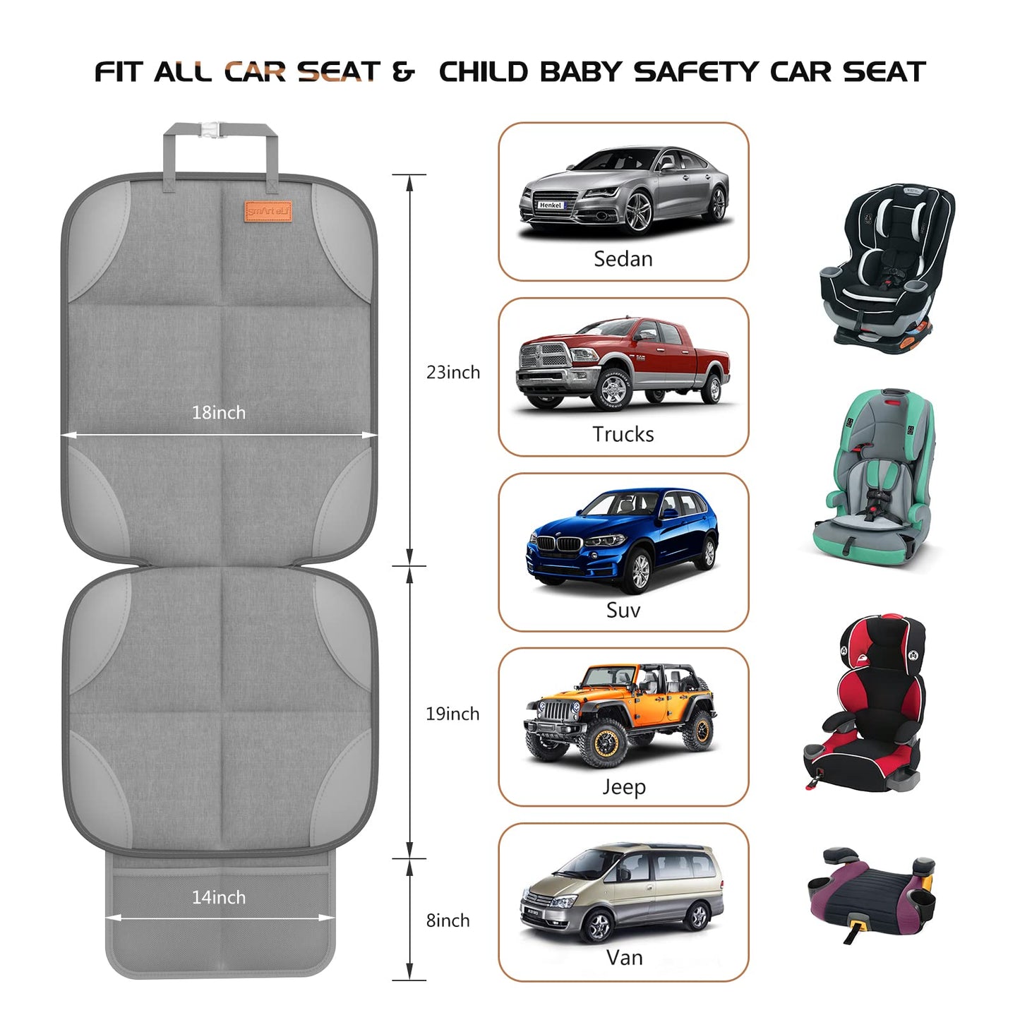 SMART ELF2 Pack Car Seat Protector-600D Fabric Waterproof Carseat Protector with Thicily Padded to Protect Your Car Seats from Child Seats and Pets (Light Grey)