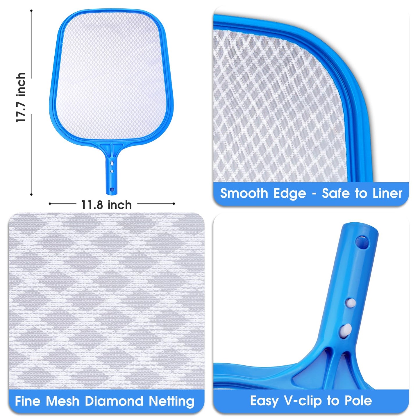 3-in-1 TidyMister Pool Cleaning Kit – 18'' Pool Net with Deep Bag & 18'' Pool Brush Head & 9'' Ultra Fine Mesh Skimmer Net, Cleaning Set for Above Ground Inground Pools, Spas, Hot Tubs