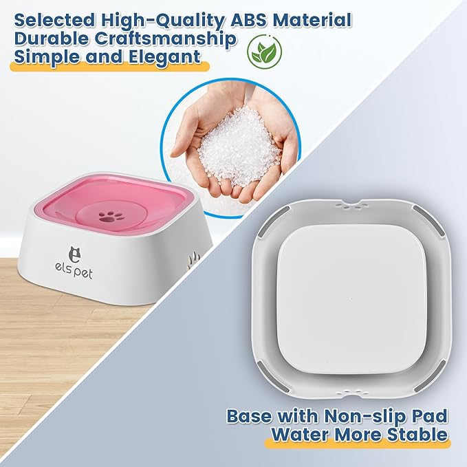 Dog Water Bowl no Spill, 35oz Slow Water Bowl for Dogs, BPA-Free, Anti-Splash & No-Slip Design, 1L Vehicle Carried Travel Spill Proof Pet Bowls, for Small Medium Cats and Pets. (Pink, 1L)