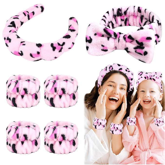 6 Pcs Terry Cloth Headbands and Wristbands - Sponge Puffy Headband for Skincare, Makeup Removal, and Shower