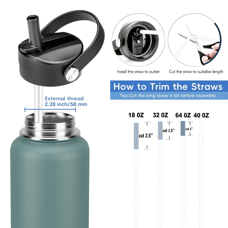 Straw Lid for Hydro Flask Wide Mouth, Lids with Straw for Hydroflask 12 16 18 20 32 40 oz Wide Mouth, Replacement Straw Cap for Hydroflask, Top Sport Bottle Lid (Black/Laric)
