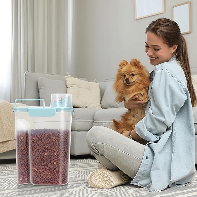 5Lbs Airtight Cat Dog Food Storage Container with Upgraded Large Nozzle BPA-Free, Pet Food Storage Containers for Rice, Grain, Pet Food, Flour, Dog Treat Storage (Blue x 2, 5L-2pack)