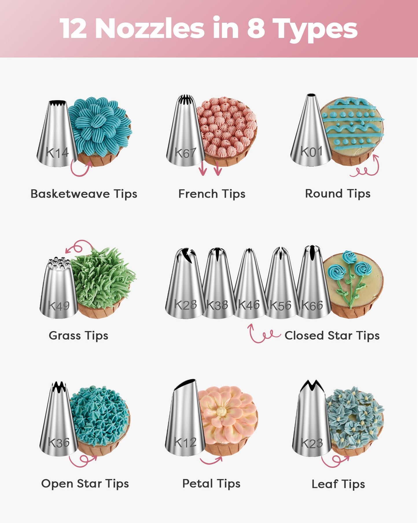 Kootek 71PCs Cake Decorating Kit, Baking Supplies Tools - Includes Cake Stand Turntable, 12 Icing Piping Tips, 2 Frosting Spatulas, 3 Scrapers, 50+2 Piping Bags, Coupler, Video Tutorial, Booklet