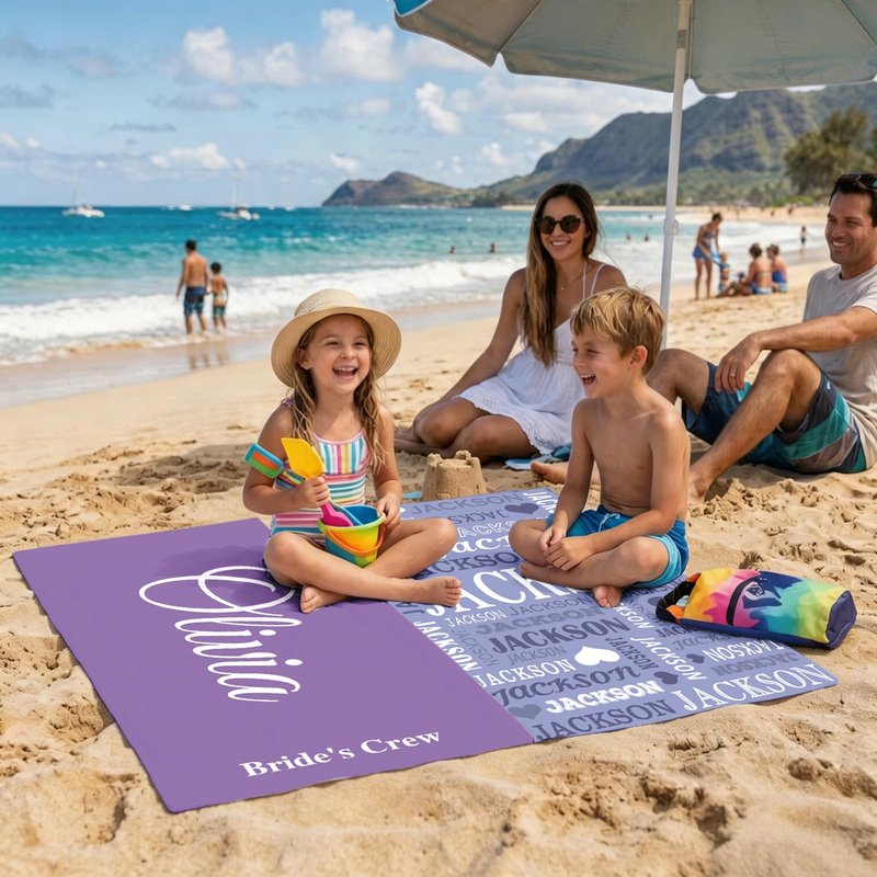 Jecivila Personalized Beach Towel with Name, Custom Microfiber Beach Towels for Kids & Adults, Sand Free Quick Dry Oversized Bath Towel for Pool Swim Travel Camping Summer Vacation Birthday Gift