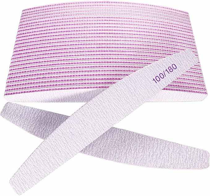 Nail Files (25 Pcs), 100/180 Grit Nail File Emery Board Bulk for Acrylic Nails and Natural Nails, Limas para Unas Acrilicas Profesional Pack Filers for Gel Nail Double Sided Manicure Curved Gray