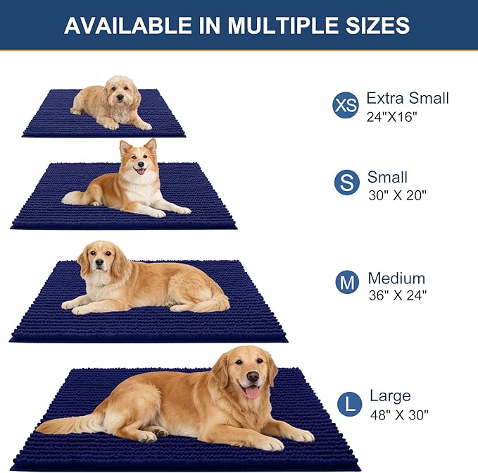 OLANLY Dog Door Mat for Muddy Paws 59x35, Ultra Absorbent Chenille Mud Doormat, Non-Slip Washable and Dirt Trapping Doormat for Indoor Entryway, Quick-Dry Indoor Pet Bed Mats for Dogs, Navy Blue