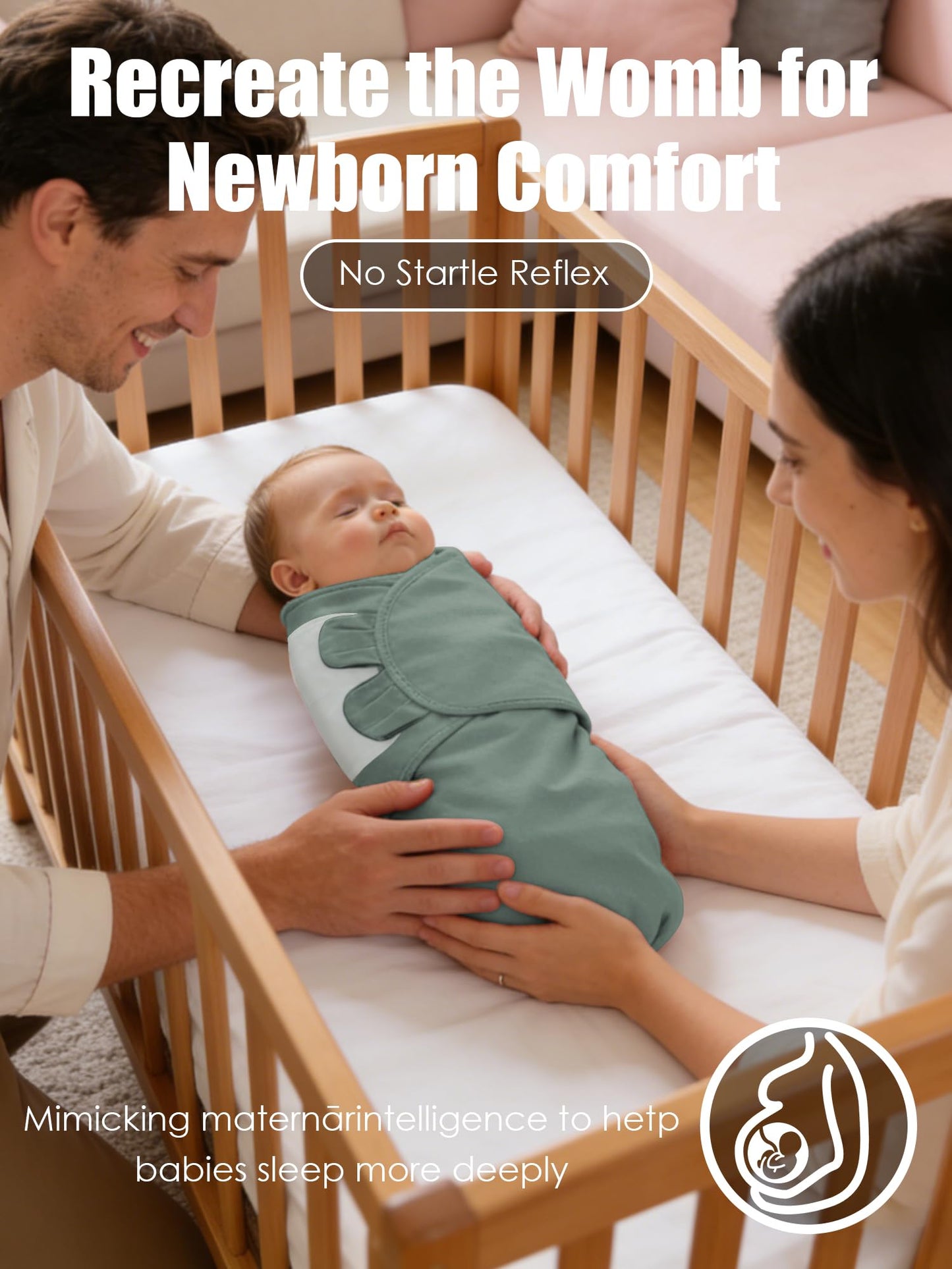 Newborn Swaddle Blanket Wrap 0-3 Months (3-Pack) - Adjustable Infant Sleep Sack, 100% Cotton Anti-Startle Soothing Sack, Soft Breathable Nursery Bedding - Eucalyptus Sage