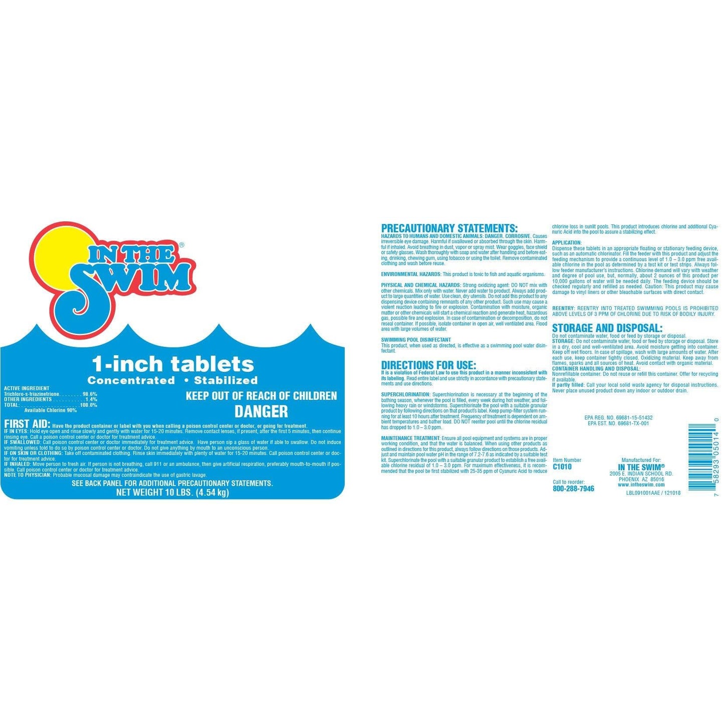 In The Swim 1 Inch Stabilized Chlorine Tablets for Sanitizing Swimming Pools - Fast Dissolving - 90% Available Chlorine - Tri-Chlor - 4 Pounds