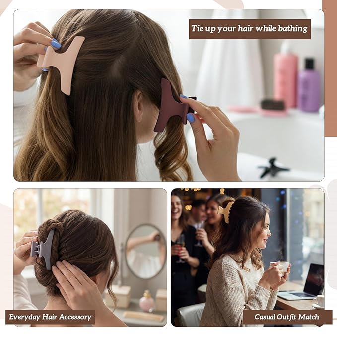 Batiyeer 12 Pcs Butterfly Hair Clips for Styling Sectioning Hair Clips for Women Butterfly Clamps Non Slip Claw Salon Section for Cutting Styling Coloring Thick Thin (Earthy Neutrals)