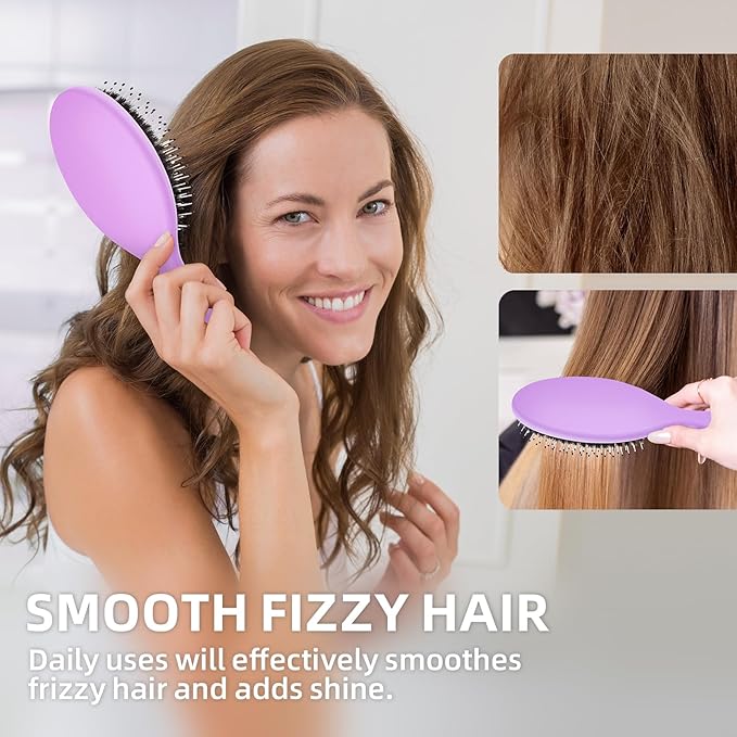 Boar Bristles Hair Brush for Women and Men, Detangling Hair Brush for Smoothing Massage Add Shine, Nylon&Boar Bristles Detangler brush for Hair Healthy (1 Pack-Purple)