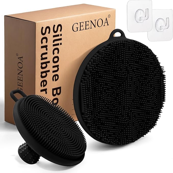 Silicone Face & Body Scrubber Set, Exfoliating Body Scrubber Face Scrubber with Dense Bristles & Non-Slip Handle, Gentle Silicone Loofah Face Brush for Good Lathering and Deep Cleansing(Black)