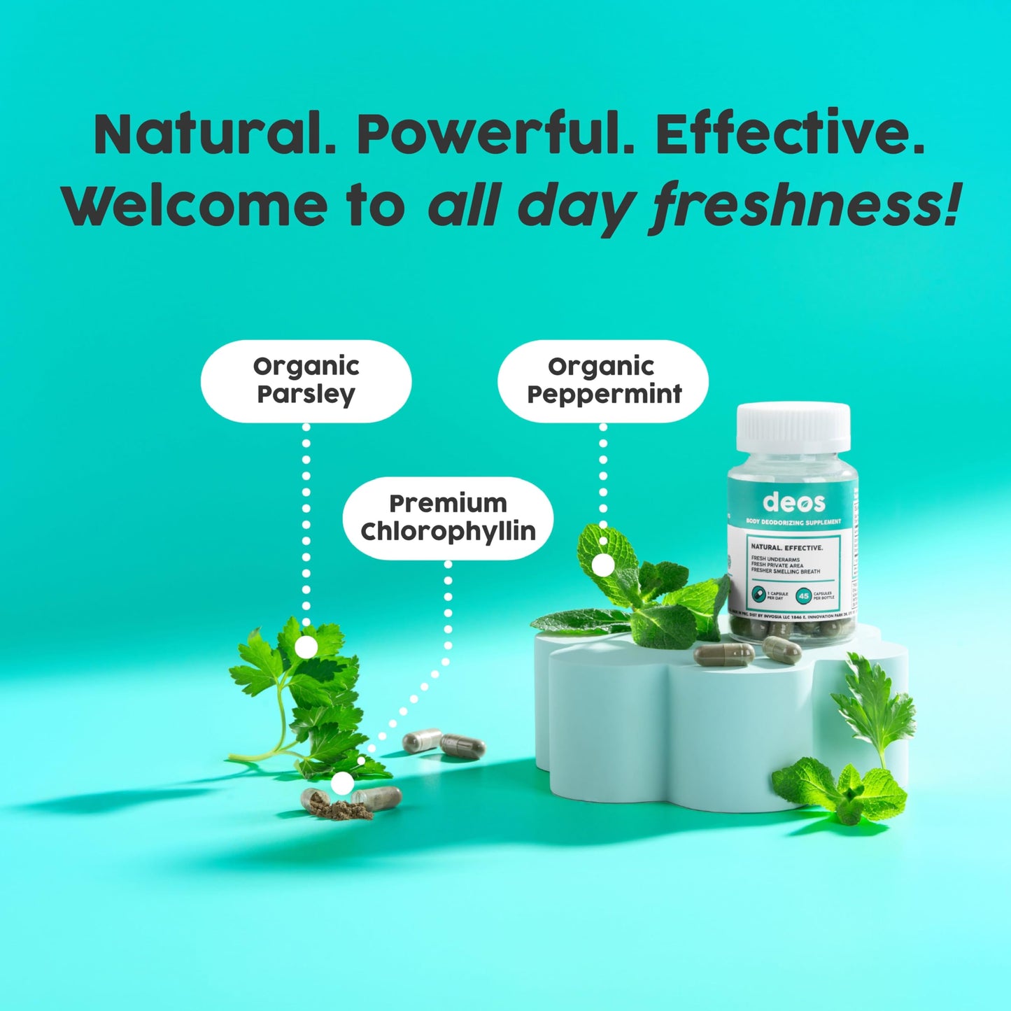 DEOS Internal Deodorant Supplement – Full Body Deodorizer for Gut Health, Skin Health, Detox & Digestion Support – Natural Odor Control Chlorophyll Pills | 30 Capsules