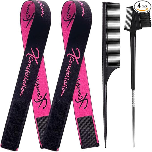 Elastic Wig Bands for Edges, Baby Hair, Keeping Wigs in Place, and Sewing Edges - 2 PCS, BlackPink
