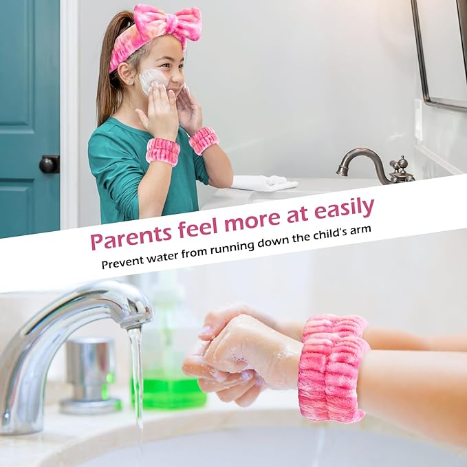 3PCS Spa Headband and Wristbands Set for Women, Soft Microfiber Face Wash Headband with Cute Bow, Elastic Absorbent Wrist Towels, Makeup Skincare Accessories for Facial, Shower, Yoga