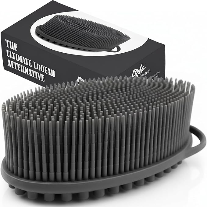 Avilana Premium Silicone Body Scrubber - Trusted Since 2017 - SGS Certified Food Grade Dual Sided Bath Brush, Quick-Dry Exfoliating Loofah Alternative, Massage Brush Sensitive Skin Women Men
