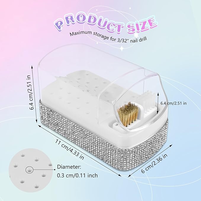2 in 1 Nail Drill Bits Holder: 30 Holes Nail Bits Organizer Case with Cleaner Brush, Dustproof Efile Nail Tech Bits Storage Container Box Manicure Tools Accessories Display for Salon Home(Only Box)