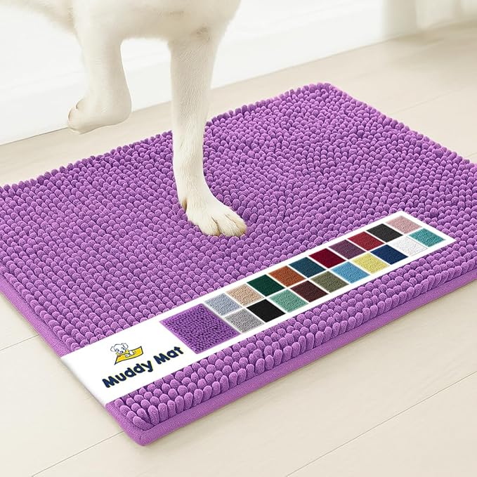 Muddy Mat® | Super Absorbent Door Mat Indoor, Microfiber Quick Dry Chenille Entryway Rug, Non-Slip Front Door Mat, Indoor Mats for Entryway, Machine Washable Pet Rug, Purple 24"x36"