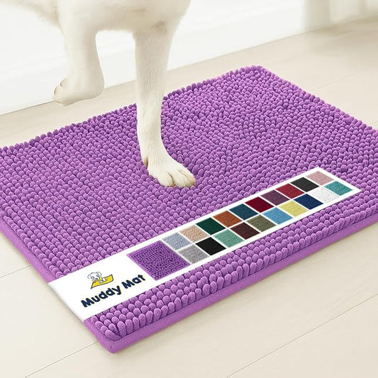 Muddy Mat® | Super Absorbent Door Mat Indoor, Microfiber Quick Dry Chenille Entryway Rug, Non-Slip Front Door Mat, Indoor Mats for Entryway, Machine Washable Pet Rug, Purple 19"x30"