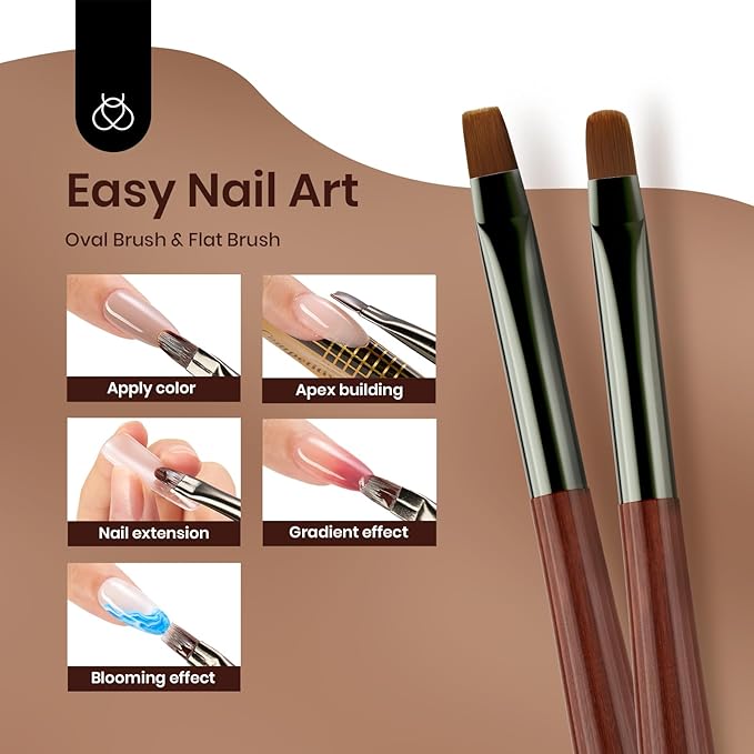 Beetles Gel Polish Nail Art Brushes, 6 Pcs Fingernail Art Design Pens, Nail Art Tools, Wood Alloy Handle Nail Brushes, Clean Up Liner French Set with Holder&Palette DIY Gift for Women