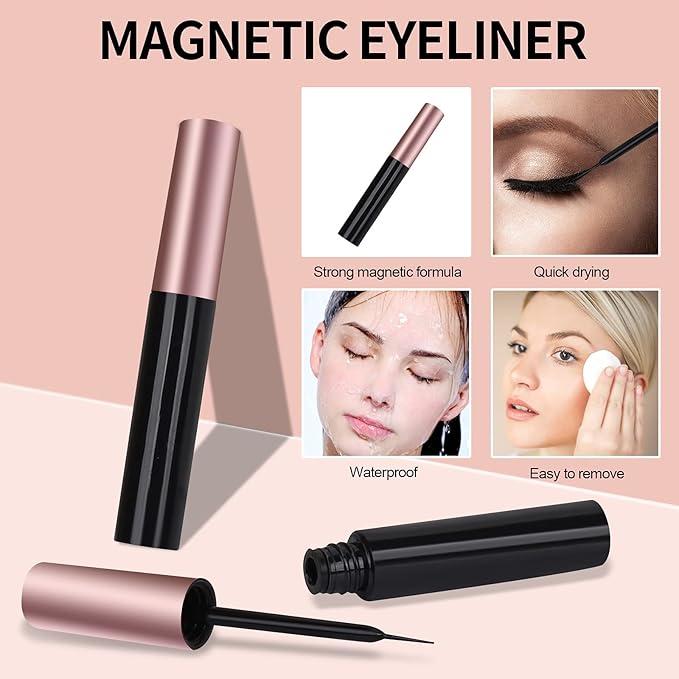 Upgrade 3D Natural Magnetic Eyelashes,Lightweight Magnetic Eyeliner and Eyelashes Kit, 2 Magnetic Eyeliners- No Glue Needed (10 Pairs)
