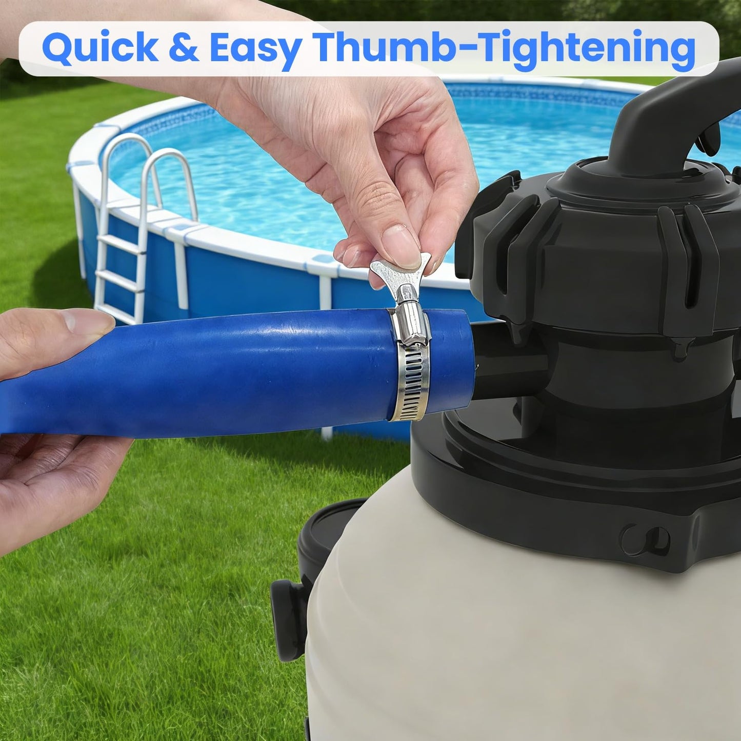 Poolvio Backwash Hose 1-1/2" x 50 ft, Blue Lay-Flat PVC Discharge Hose with 2 Stainless Steel Thumb Screw Clamps, Leak-Free for Swimming Pool Filter Cleaning, Flooded Area, Pond Draining