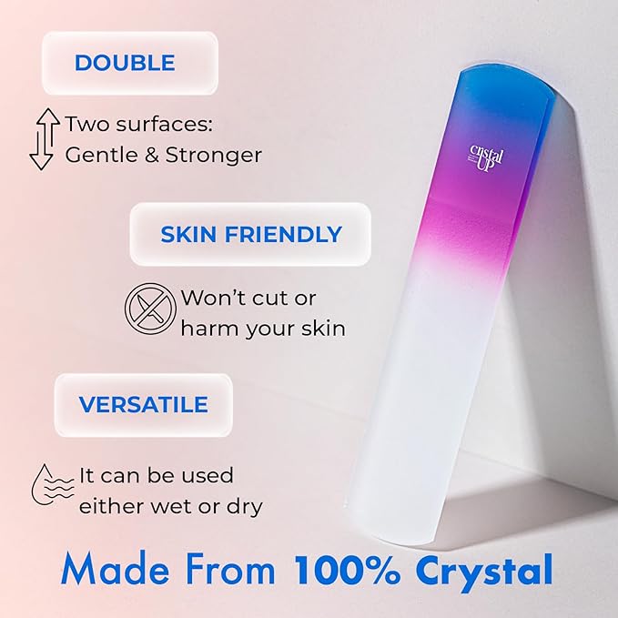 Cristal UP Crystal Nail and Feet Care Kit - 2PC with a Crystal Foot Scraper and Medium Glass Nail File, Durable, Eco Friendly and Gentle on Nails, Perfect for Home Office and On The Go, Yellow Lemon