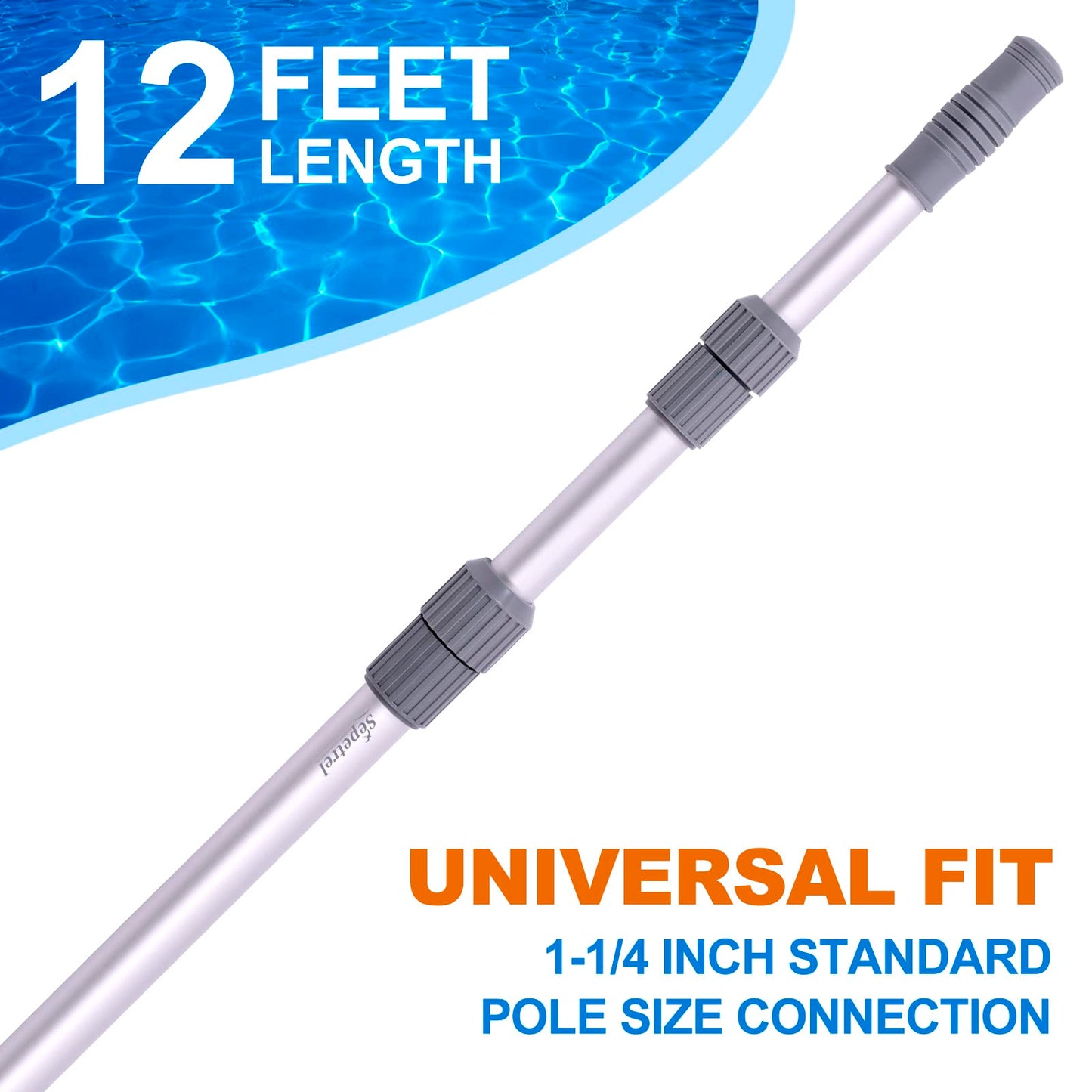 Sepetrel Pool Pole - Professional 12 Foot Telescoping Swimming Pool Cleaning Poles,Adjustable Telescopic Pole,for Skimmer Net,Brush,Vacuum Head