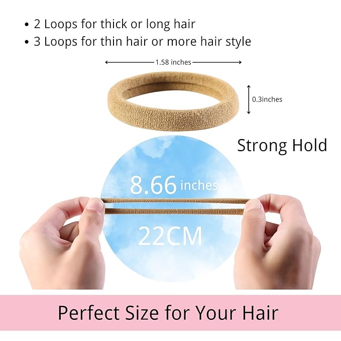 LuSeren 120 Pcs No Damage Hair Ties for Thick Hair, Large Soft Seamless Nylon Hair Elastics for Women, Ponytail Holders, Hair Accessories Ã¢ÂÂ Light Brown