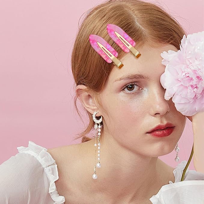 KesaPlan 10PCS No Bend Hair Clips, Pink No Crease Hair Clips for Styling, Acrylic Resin Flat Duckbill Clips, Seamless Bang Hair Barrette for Women Girls Makeup Hairstyle Accessories
