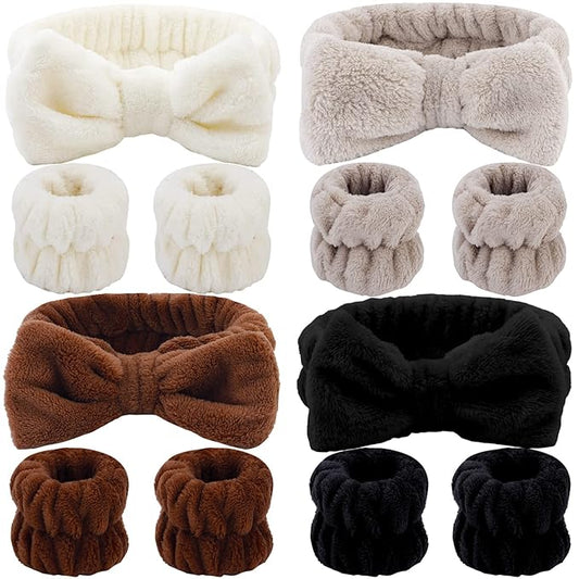 12PCS Spa Microfiber Headband and Wrist Towels for Women - Soft Absorbent Elastic Bow Skincare Set for Makeup, Hair Washing, and Facial Care