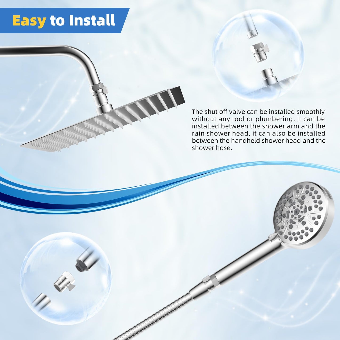 Hibbent All Metal 1 Pack Shower Head Flow Control Valve, G1/2 Brass Shut-off Valve with Metal Handle Lever, Shut OFF Water Flow Control Regulator for Handheld Shower, or Bidet Sprayer, Chrome