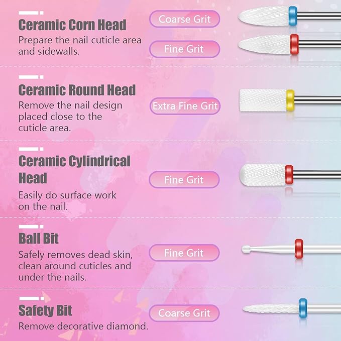 Depvko 21Pcs Nail Drill Bits Set with Portable Pink Case, 3/32 Inch Drill Bits for Nails, Ceramic Diamond Carbide Cuticle Nail Bits effile Remover Bits bits for Home Salon Acrylic Gel Nail Polish