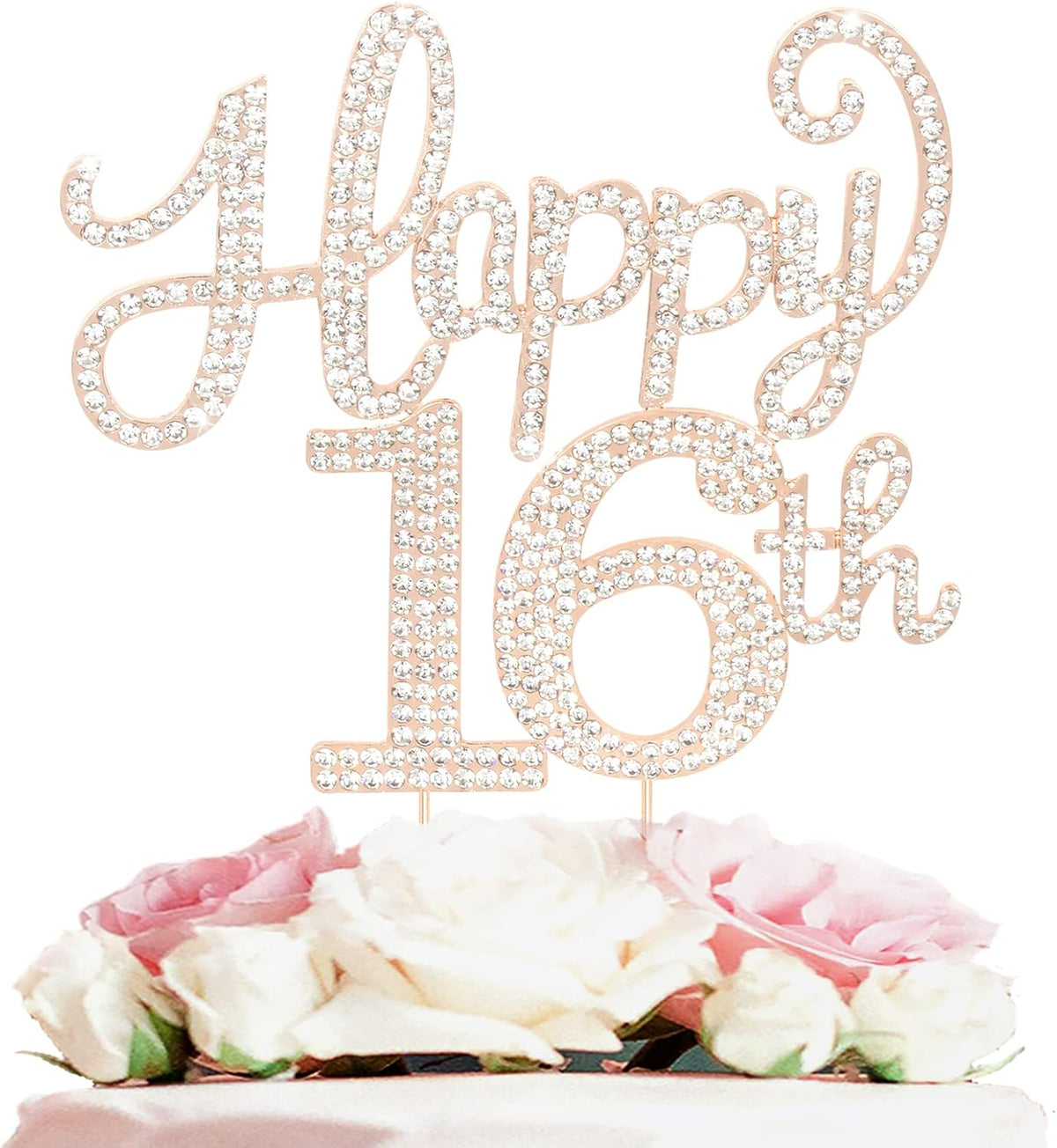LASKYER Happy 16th Birthday Decorations,16th Birthday Gold Rhinestone Cake Topper - Cheers to Sixteen Years Old Bday Party Metal Sparkly Cake Centerpieces Sign.
