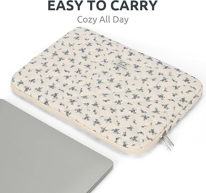Puffy Laptop Sleeve 13-15.6 Inch Cute Quilted Laptop Protective Case Padded Floral Computer Sleeve for MacBook (A-Light Blue, 11 Inch)