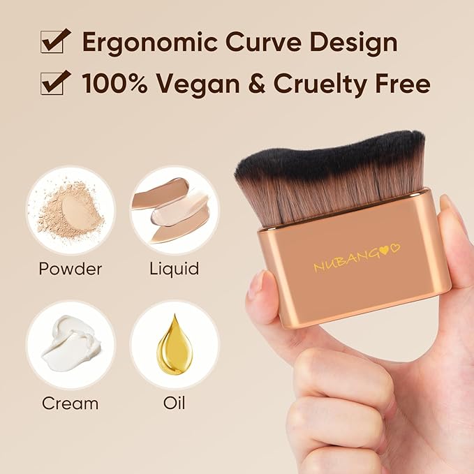 Professional Kabuki Foundation Brush,Makeup Brush, Self Tanner Brush,Self Tanning brush,Foundation Makeup Brush Cream Powder Liquid,Face Neck Body Leg Tanning Makeup (Pink Gold)
