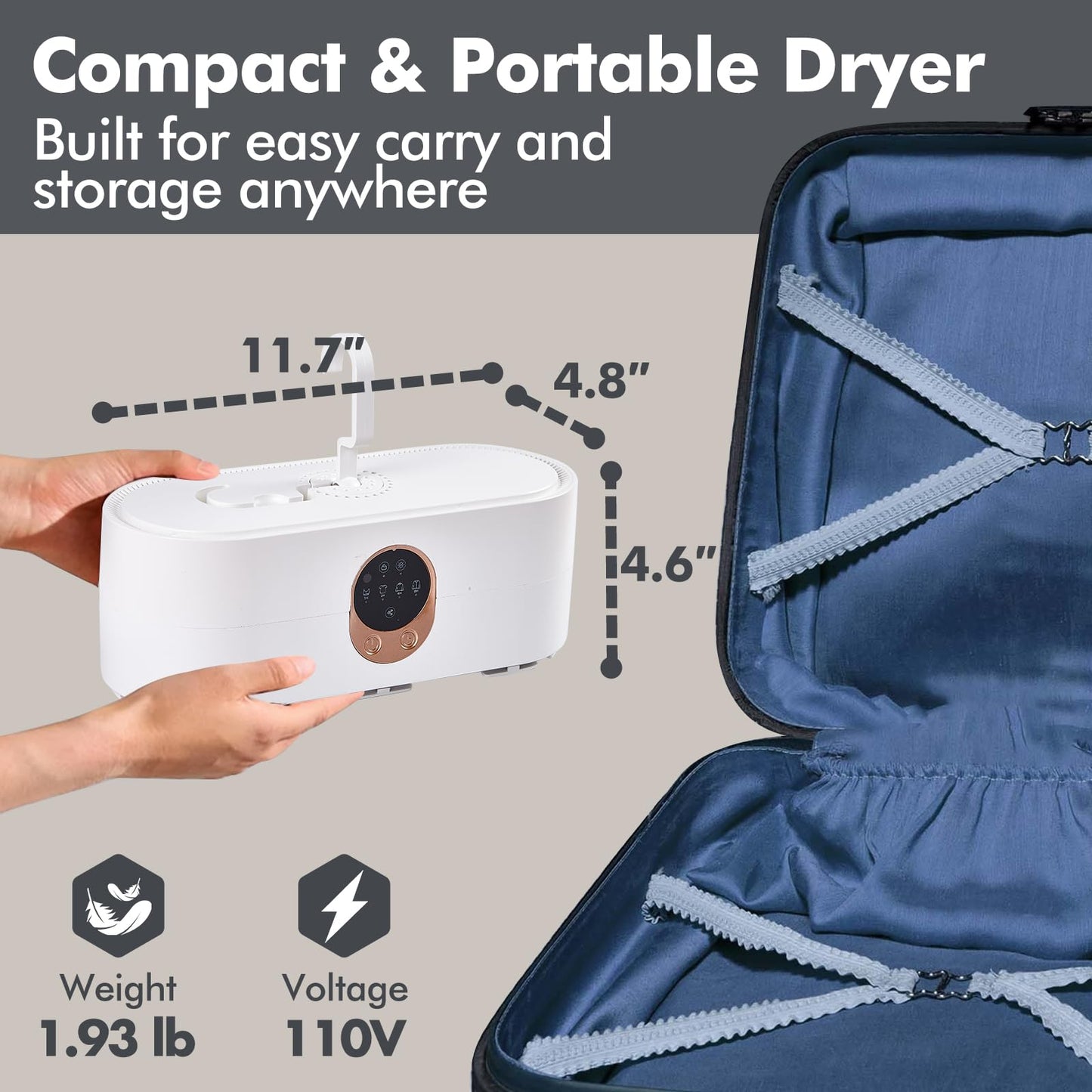 Portable Clothes Dryer for Laundry, Mini & Compact Dryer for Apartment, Dorms, RV, Travel, with 4 Timer Settings (1H/2H/4H/8H), 167°F Constant Temperature