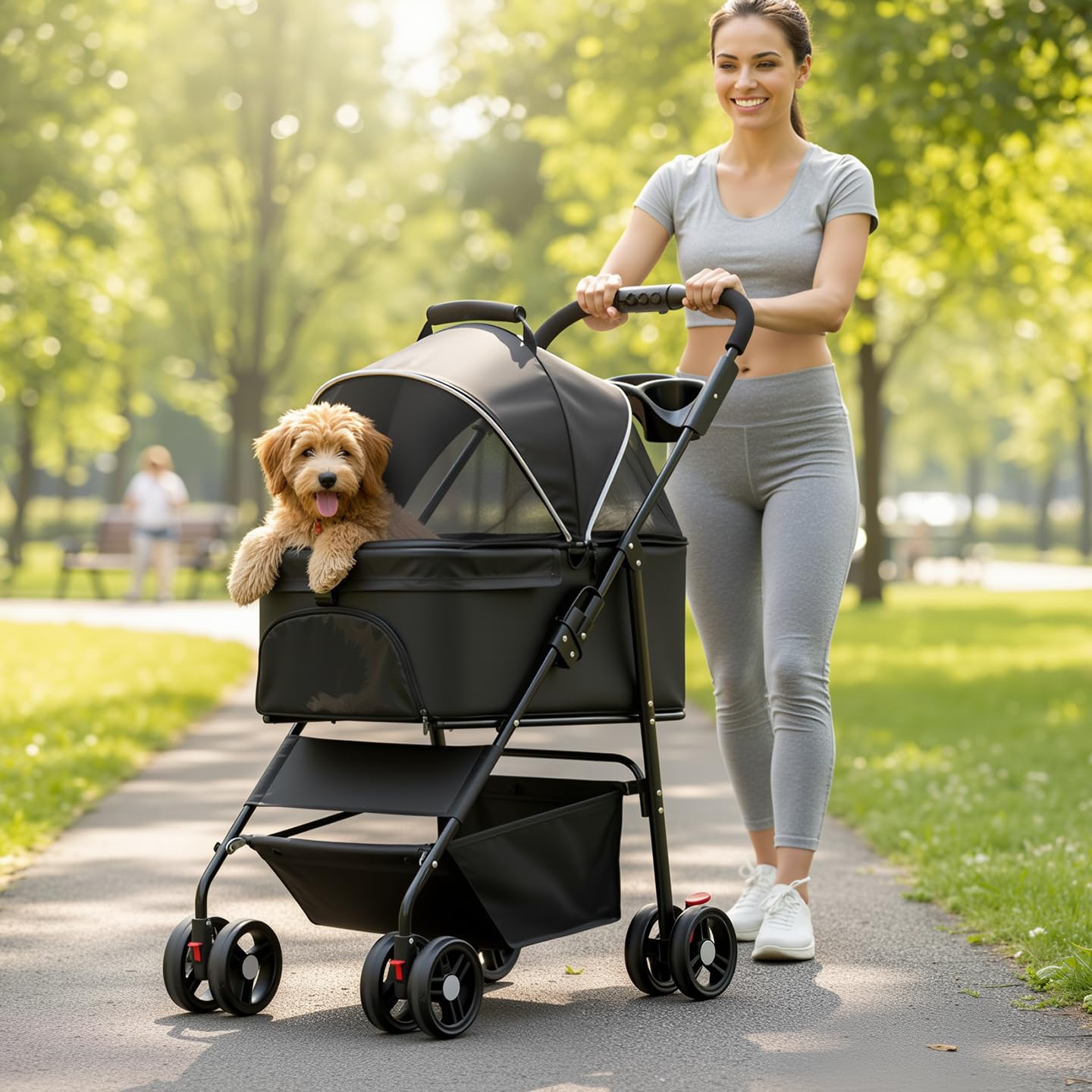 3-in-1 Dog Strollers for Small/Medium Dogs Cats,4 Wheels Pet Stroller,Detachable Carrier Basket,Breathable Mesh,Storage Basket,Cup Holder,Weather Cover,Black