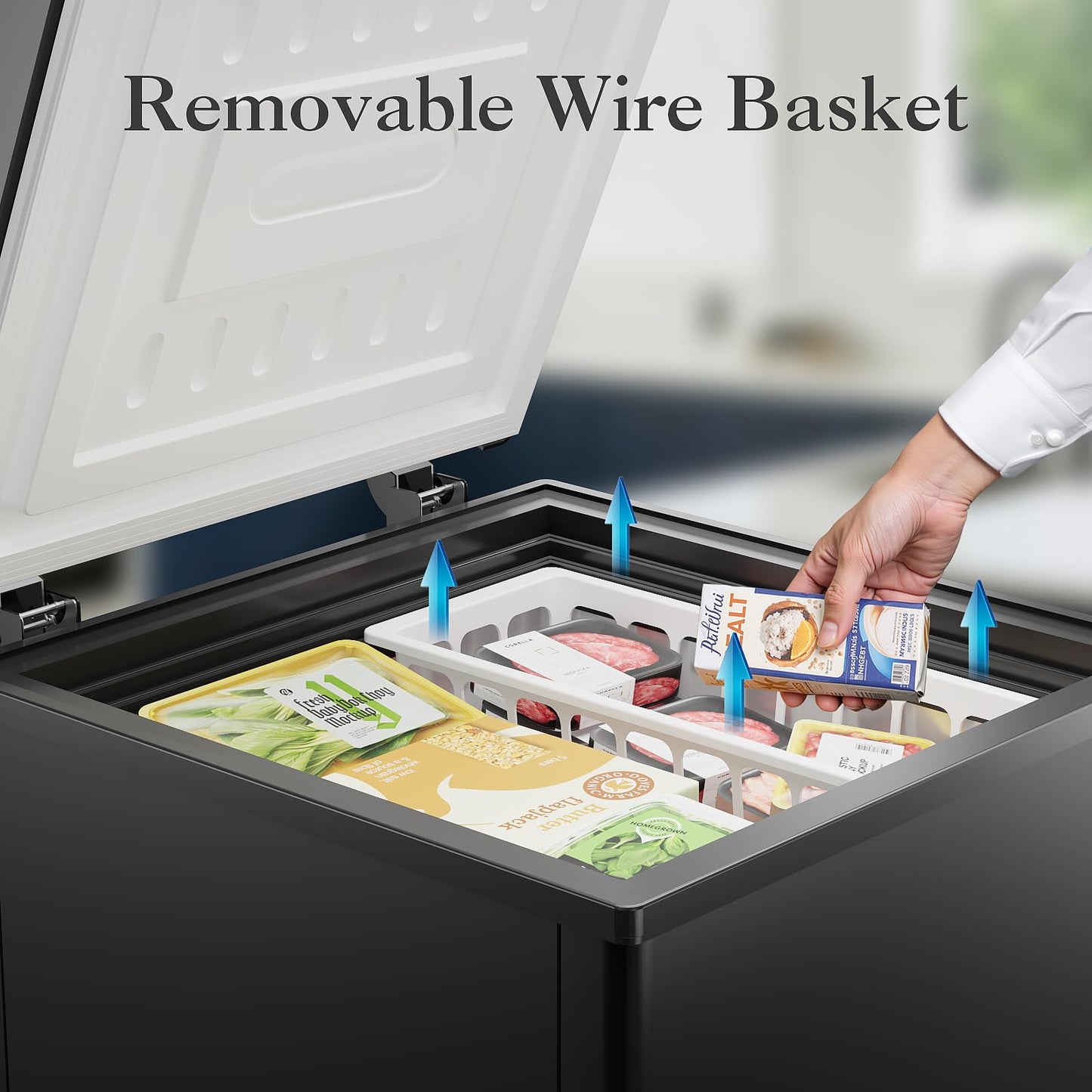 Chest Freezer - 4.2 Cubic Feet Deep Freezer Small Freezer with Fast Cold 7 Adjustable Temperature Convenient Pulley, Compact Freezer with Low Noise Energy Saving, Black