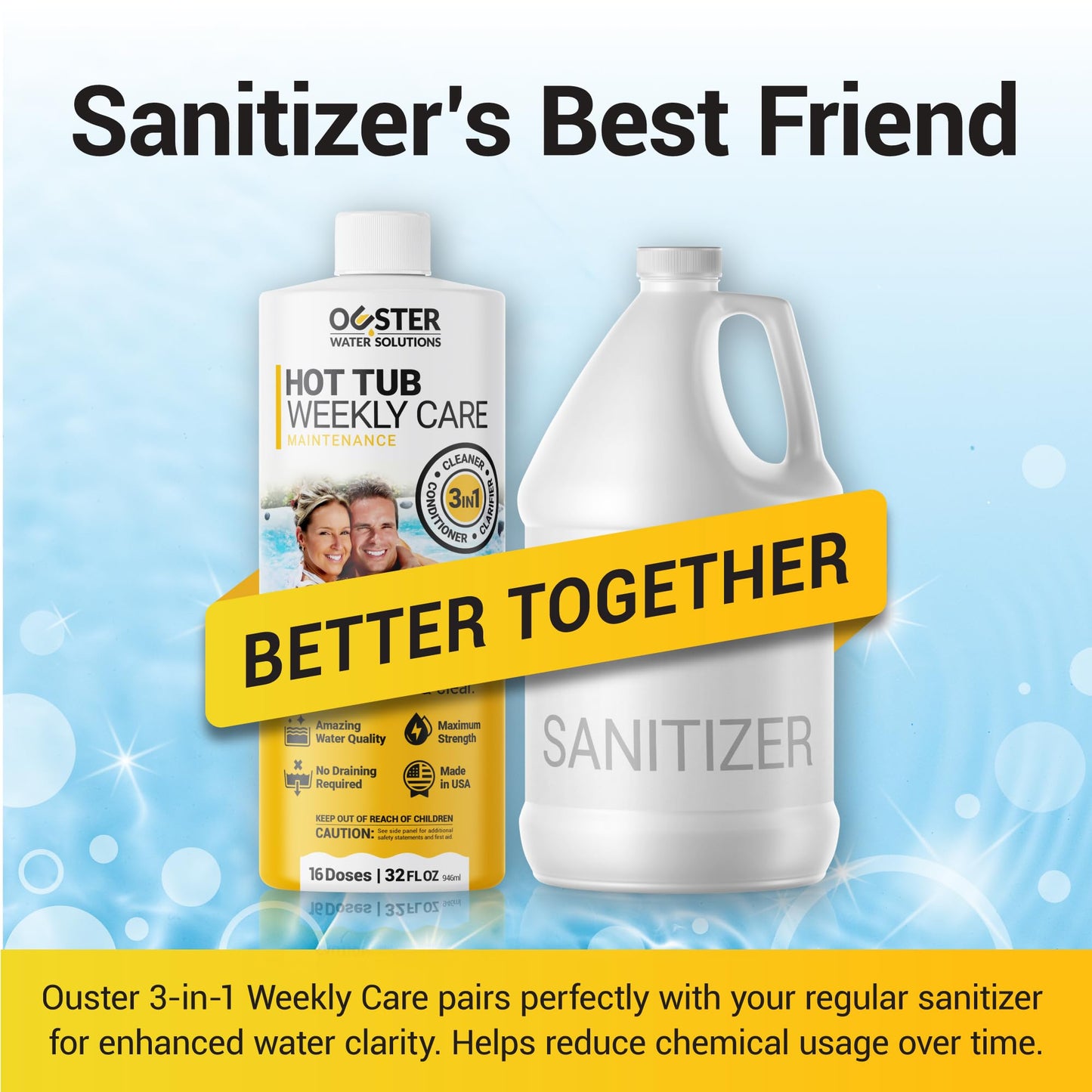 Bio Ouster 3in1 Weekly Hot Tub Cleaner, Conditioner, Clarifier - Hot Tub Chemicals for Standard & Inflatable Spas - Spa Chemicals for Crystal Clear & Sparkling Clean Water - Made in USA (32oz)