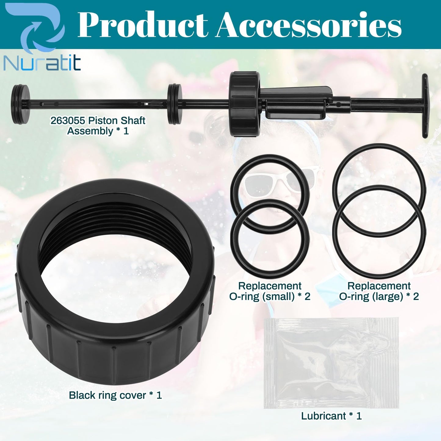 NURATIT 263055 Piston Shaft Assembly Replacement Kit, Compatible with Pentair PVC Slide Pool, FNS Plus Pool Backwash Valve and Spa Valve, Replace Model 263064, 263052, 263053, 263078, and 263079