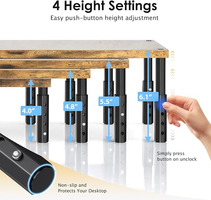 OPNICE Adjustable Monitor Stand Riser for Desk, Computer & Laptop Stand, Desk Organizers and Accessories, Office Desk Accessories & Workspace Organizer for Home Office, Brown Wood 2-Pack