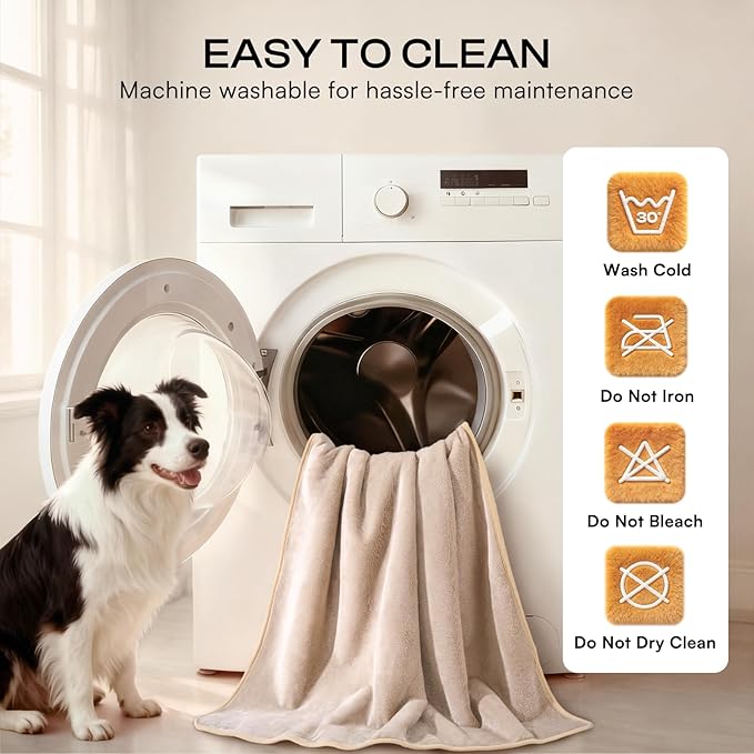Luciphia Waterproof Pet Blanket, Liquid Pee Proof Dog Blanket for Sofa Bed Couch, Reversible Sherpa Fleece Furniture Protector Cover for Small Medium Large Dogs Cats, Khaki+Beige X-Large（85" x 57"）
