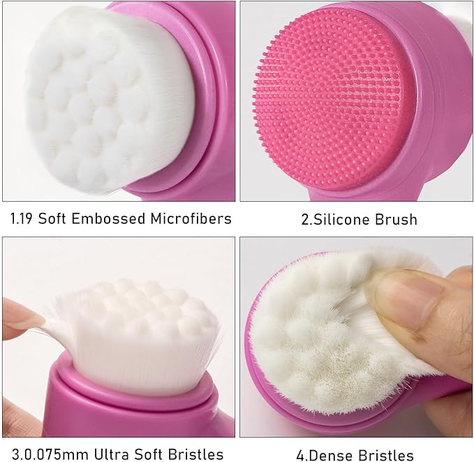 Face Brush 2 in 1, Silicone Facial Cleansing Exfoliating Brush Soft Bristles Pore Deep Cleansing, Jade Face Roller Skin Care Tools, Manual Dual Face Wash Scrub Brush Massaging Gift,PurpleBlack